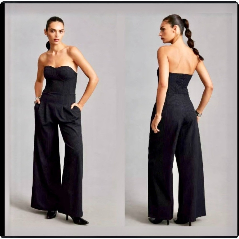 Anthropologie Tailored Corset Jumpsuit Women's Size 2 Navy Pinstripe $198 NWOT